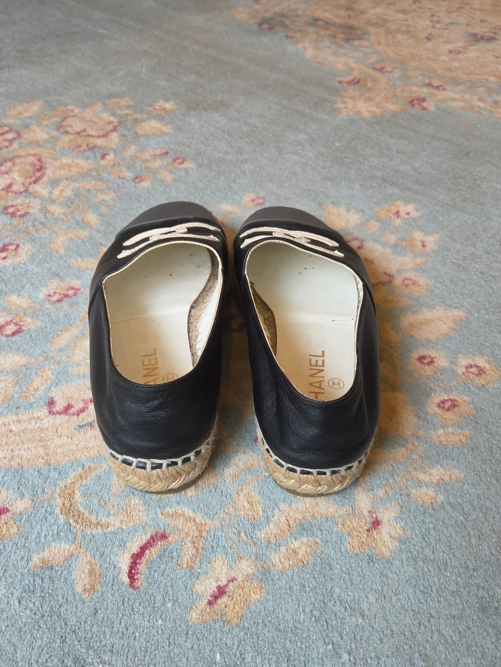 WOMEN'S AUTHENTIC CHANEL FLAT ESPADRILLES ESPADRILLE SHOES SZ 39 $975 BLACK GREY
